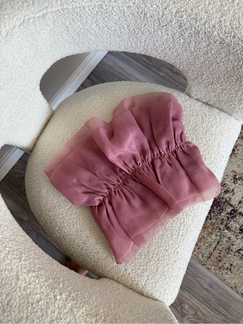 Zara Pink Ribbed Strapless Ruffle Top